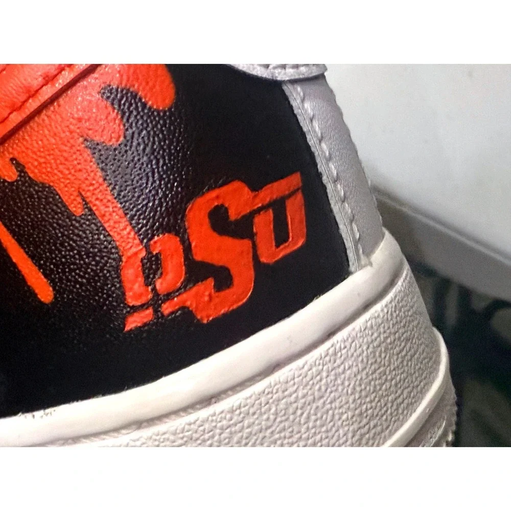 Nike Air‎ Force 1 Low OSU Custom White Orange Black Boys Sneakers 7.5Y